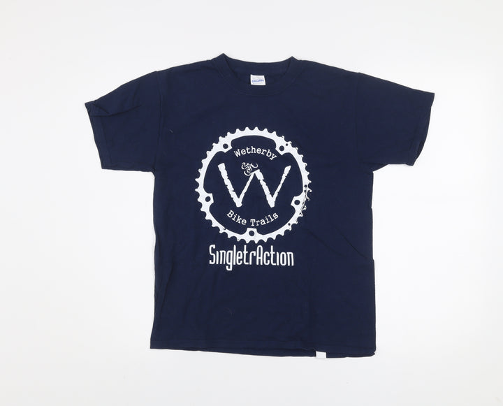Gildan Teens Blue Wetherby Bike Trails Graphic T-Shirt M