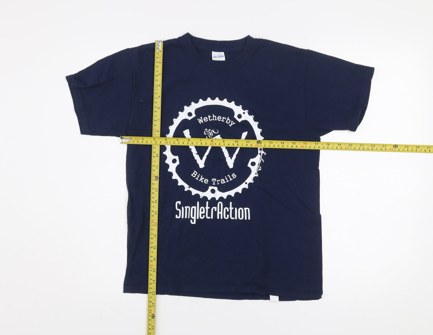 Gildan Teens Blue Wetherby Bike Trails Graphic T-Shirt M
