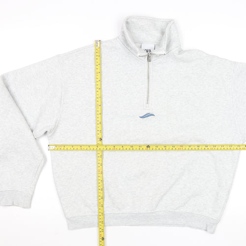 Zara Men's Grey 1/2 Zip Sweatshirt S Retro Fleece Pullover