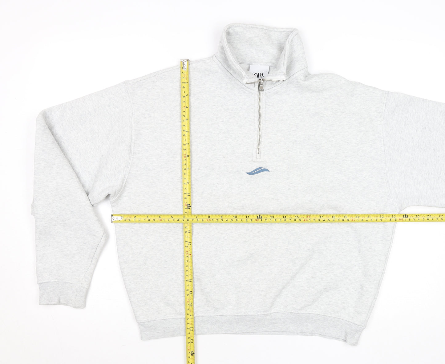Zara Men's Grey 1/2 Zip Sweatshirt S Retro Fleece Pullover