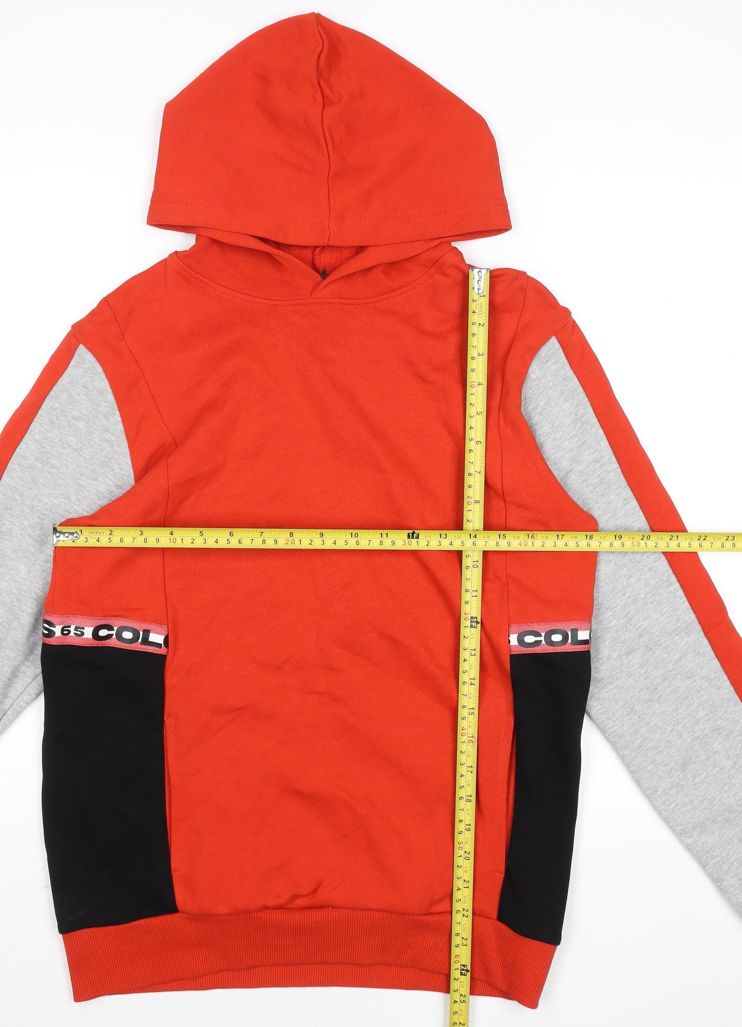 Benetton Boys Red Colourblock Hoodie Size 3XL Cotton Blend Pullover