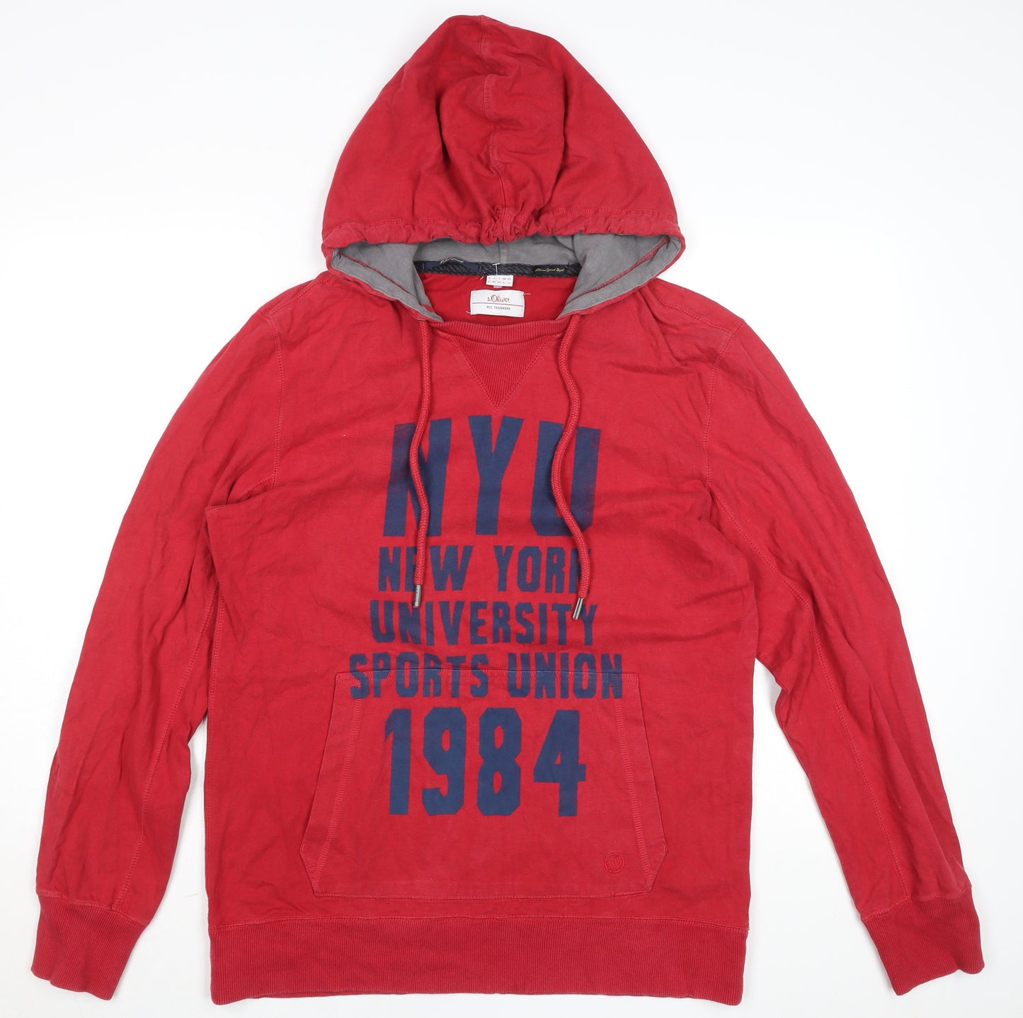 s.Oliver Men's Red Hooded Basic Jacket L Cotton NYU Print