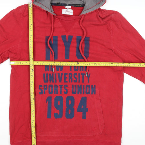 s.Oliver Men's Red Hooded Basic Jacket L Cotton NYU Print