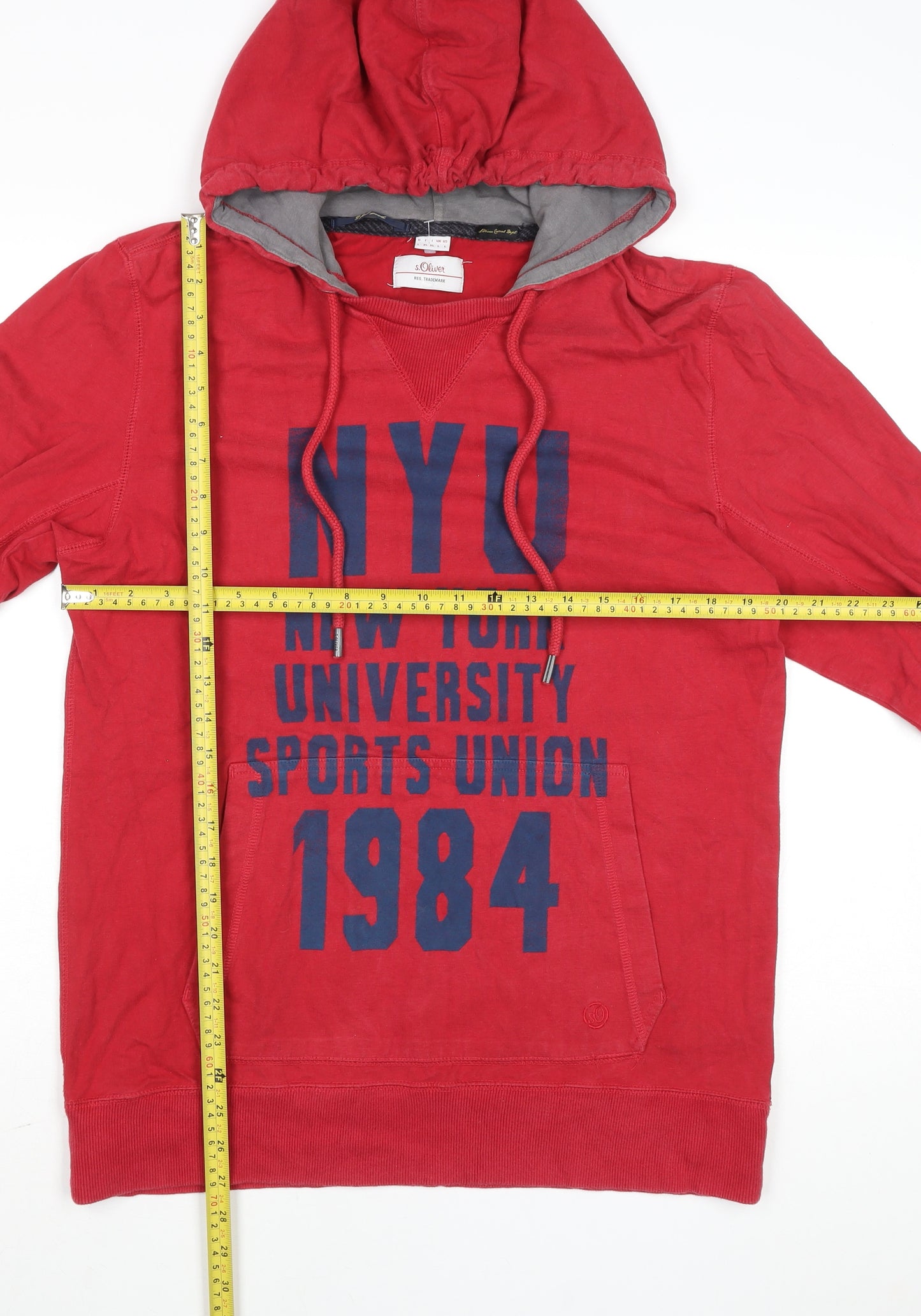 s.Oliver Men's Red Hooded Basic Jacket L Cotton NYU Print