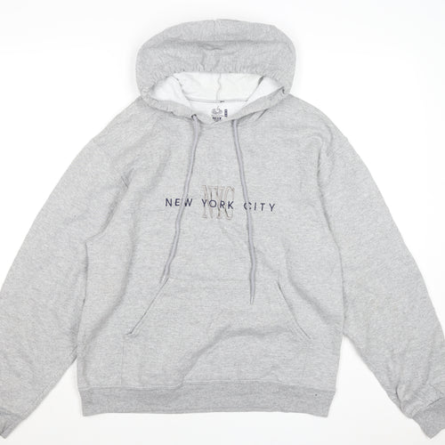 Fruit of the Loom Men's Grey Pullover Hoodie M NYC Embroidered Logo