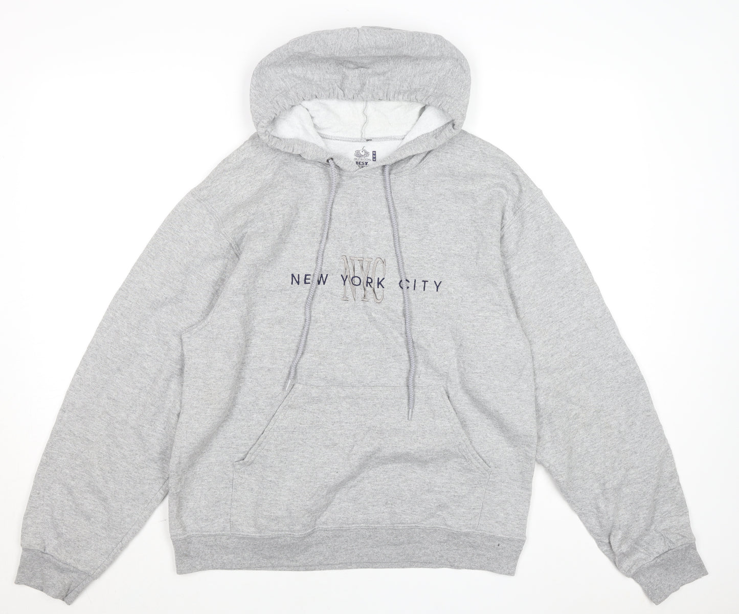 Fruit of the Loom Men's Grey Pullover Hoodie M NYC Embroidered Logo
