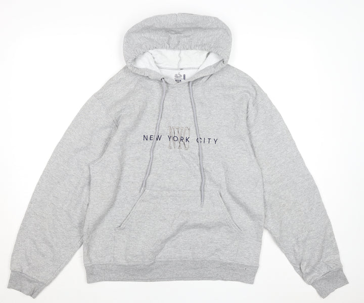 Fruit of the Loom Men's Grey Pullover Hoodie M NYC Embroidered Logo