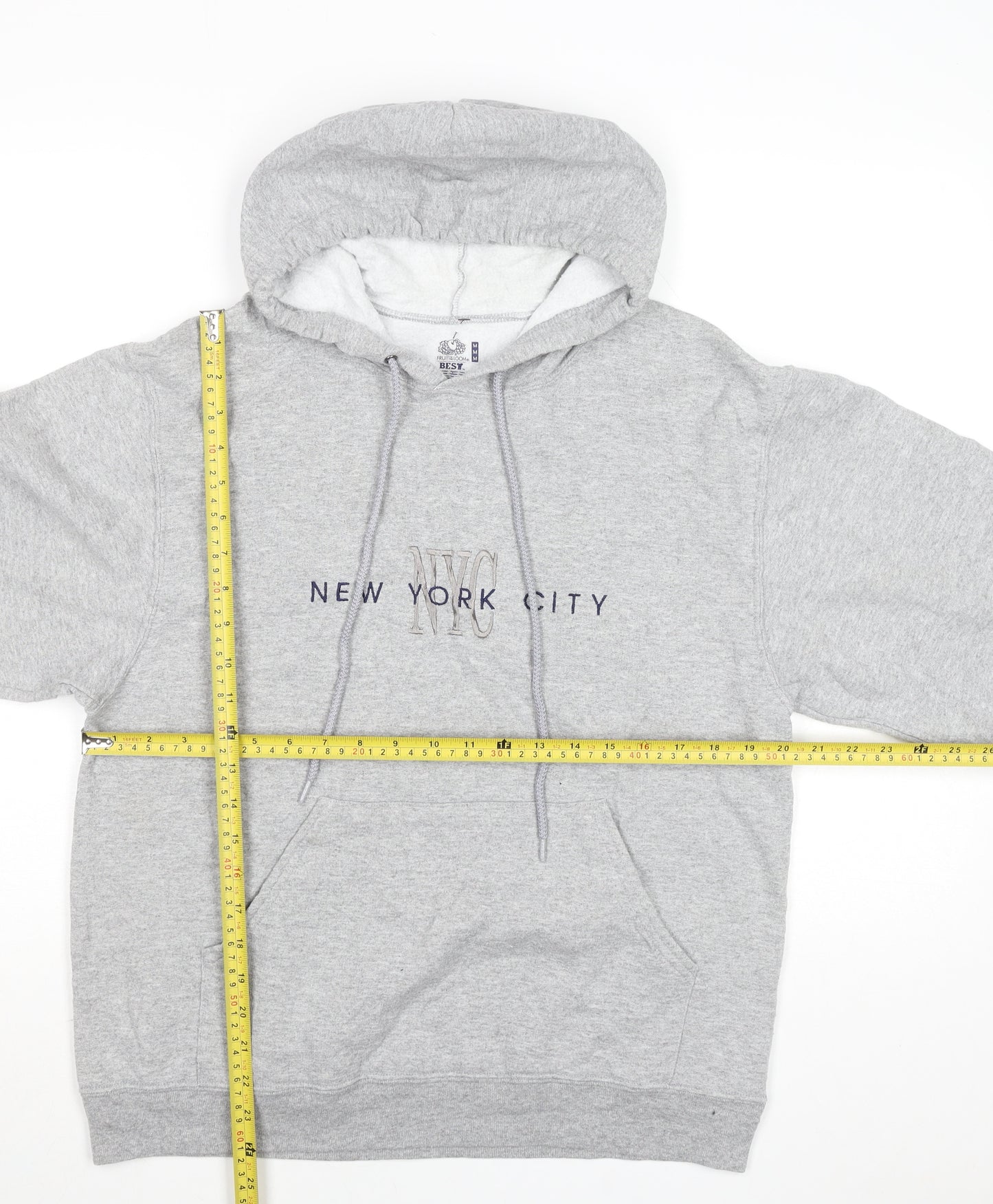 Fruit of the Loom Men's Grey Pullover Hoodie M NYC Embroidered Logo