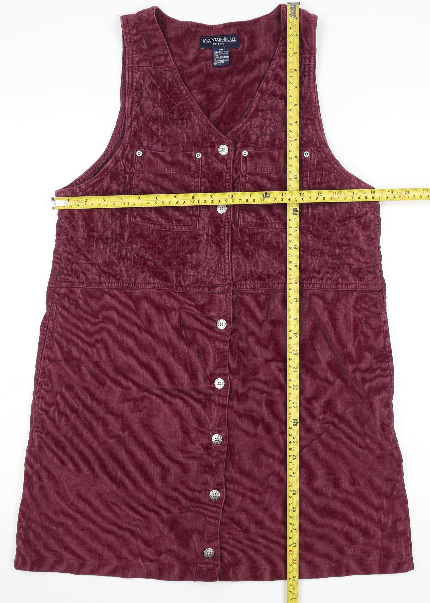 Mountain Lake Petite Red Corduroy Button Pinafore Dress Women’s M