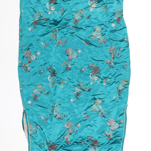 Fortune Squirrel Womens Green Rayon Long Chinese Sheath Dress Size 8