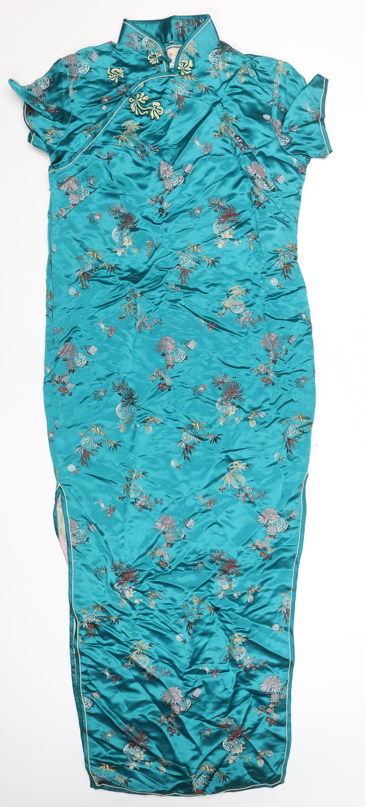 Fortune Squirrel Womens Green Rayon Long Chinese Sheath Dress Size 8