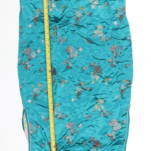 Fortune Squirrel Womens Green Rayon Long Chinese Sheath Dress Size 8