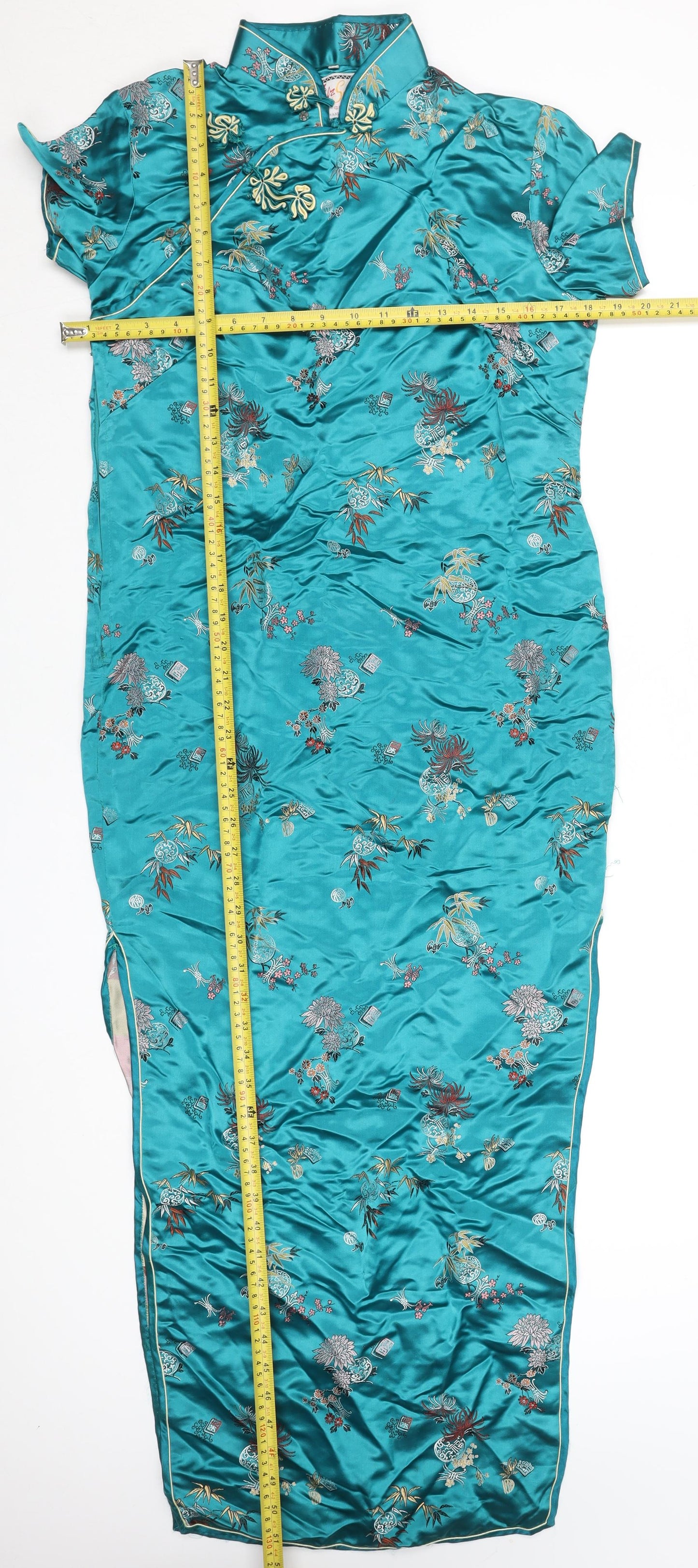 Fortune Squirrel Womens Green Rayon Long Chinese Sheath Dress Size 8