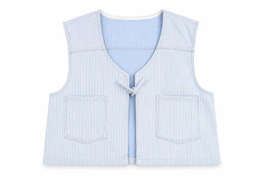 Front view of Marks & Spencer girls’ blue striped cotton waistcoat 15-16 years
