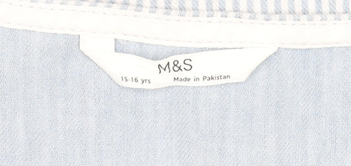 Marks and Spencer Girls Blue Striped Cotton Waistcoat 15-16 Years