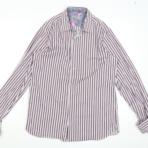 Ted Baker Men's Purple Striped Long Sleeve Button-Up Shirt M
