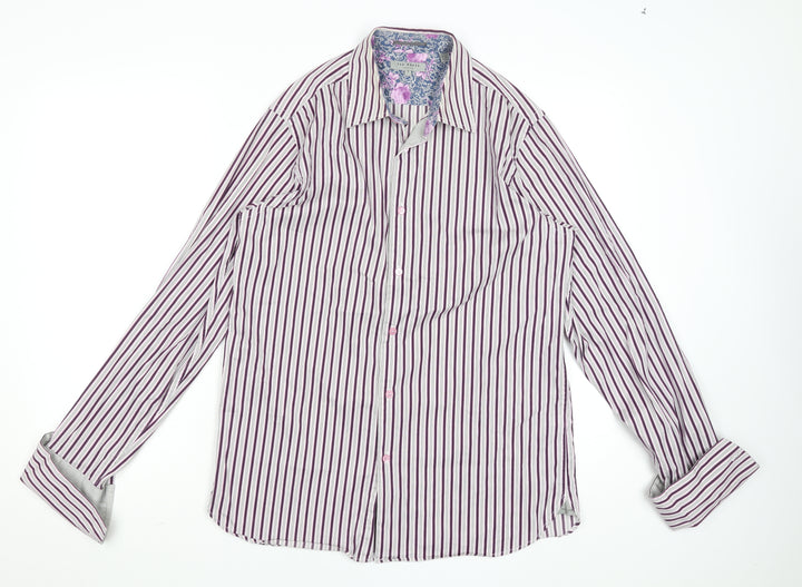 Ted Baker Men's Purple Striped Long Sleeve Button-Up Shirt M