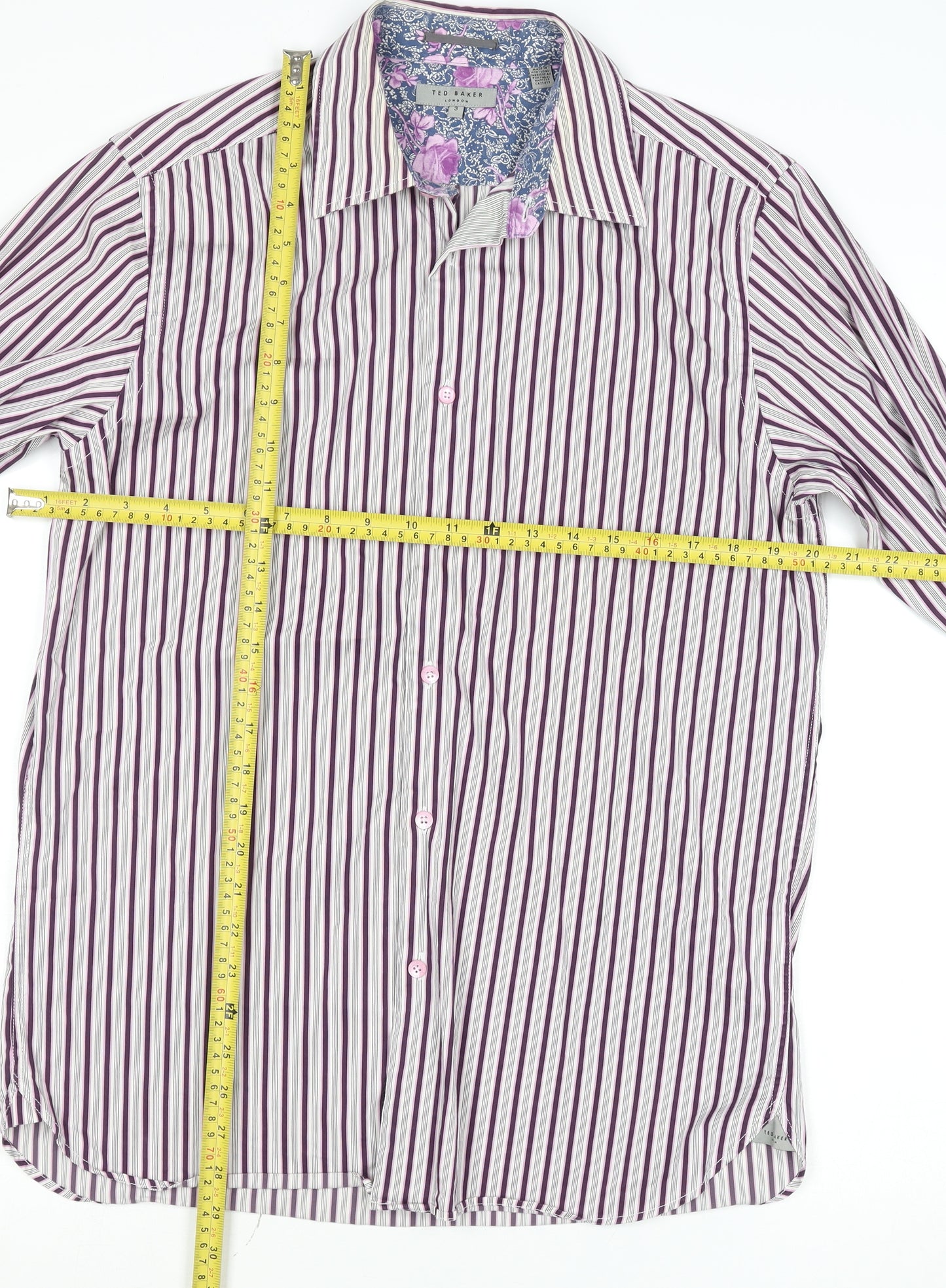 Ted Baker Men's Purple Striped Long Sleeve Button-Up Shirt M