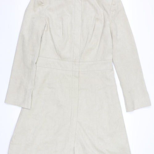 Next Women’s Beige Long Coat Size 10 Regular Faux Suede Overcoat