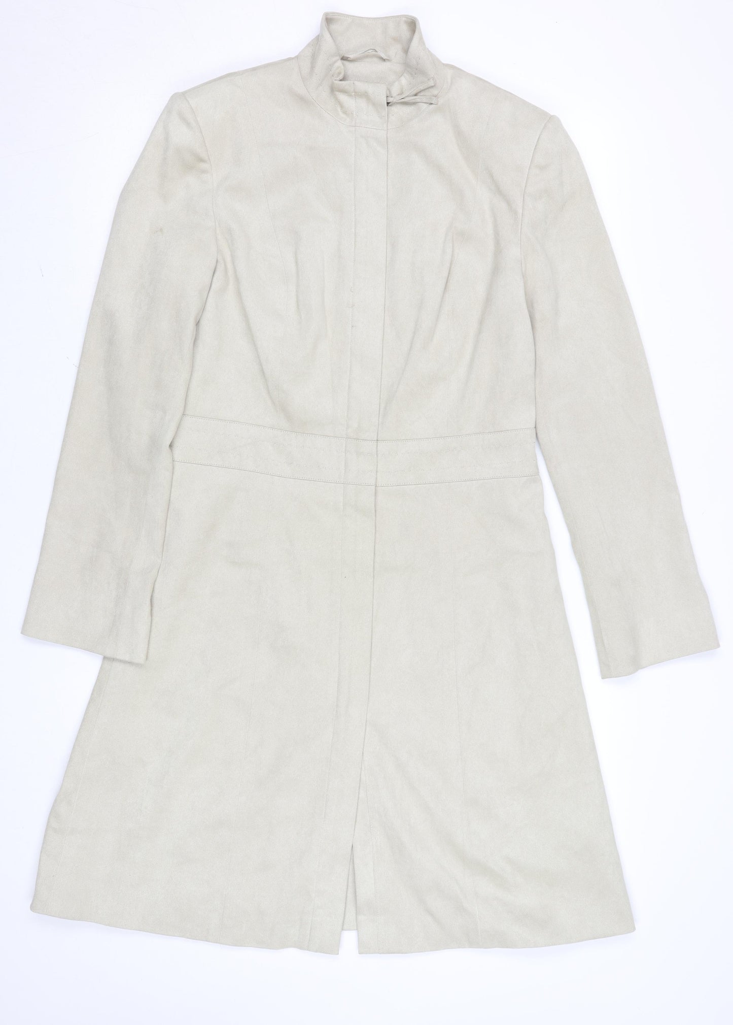 Next Women’s Beige Long Coat Size 10 Regular Faux Suede Overcoat