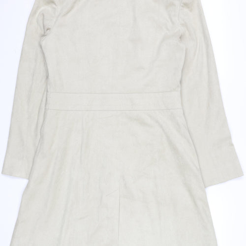 Next Women’s Beige Long Coat Size 10 Regular Faux Suede Overcoat