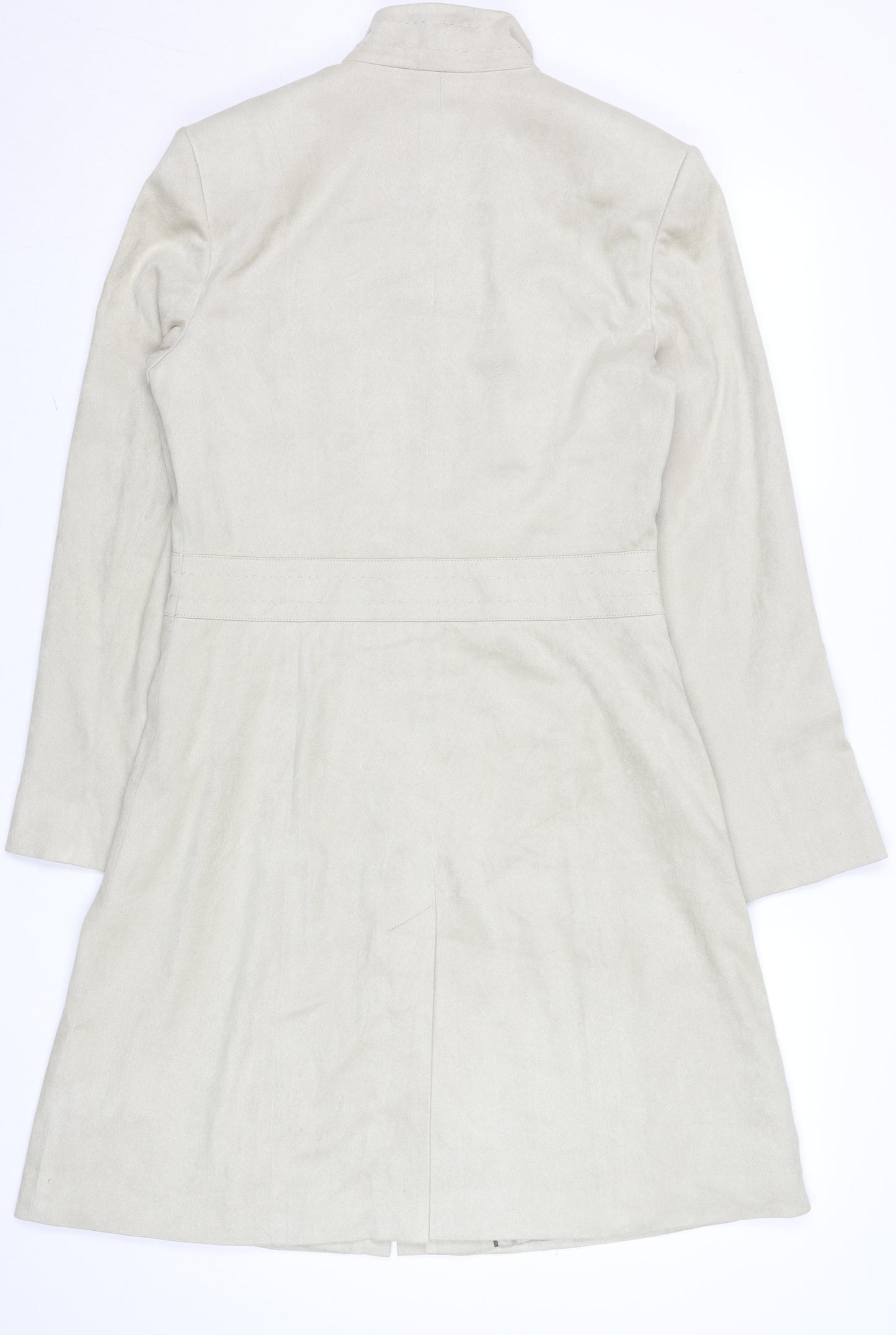 Next Women’s Beige Long Coat Size 10 Regular Faux Suede Overcoat