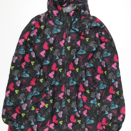Urban Essentials Women's Multicoloured Heart Print Hooded Rain Jacket L