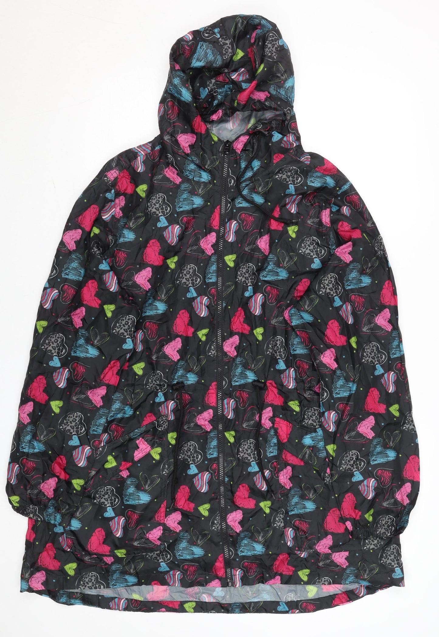 Urban Essentials Women's Multicoloured Heart Print Hooded Rain Jacket L