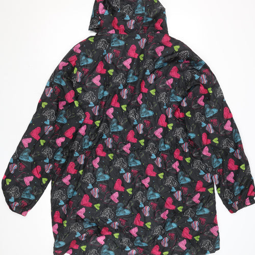 Urban Essentials Women's Multicoloured Heart Print Hooded Rain Jacket L