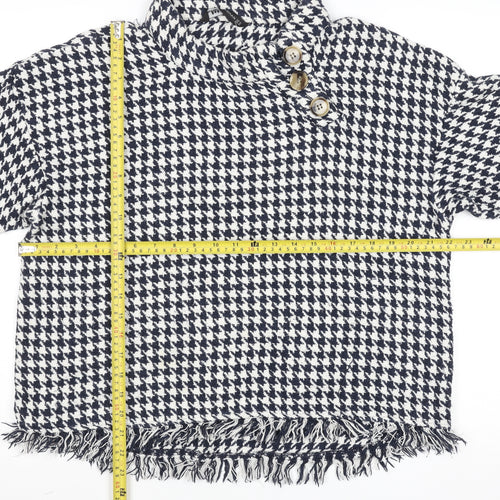 Zara Woman Black & White Houndstooth High Neck Long Sleeve Cotton Blouse Size 16