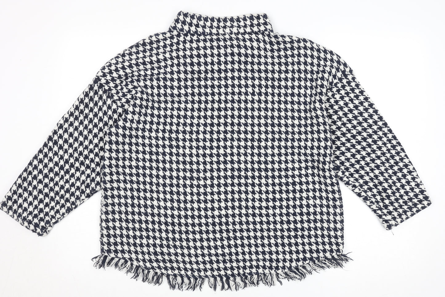Zara Woman Black & White Houndstooth High Neck Long Sleeve Cotton Blouse Size 16
