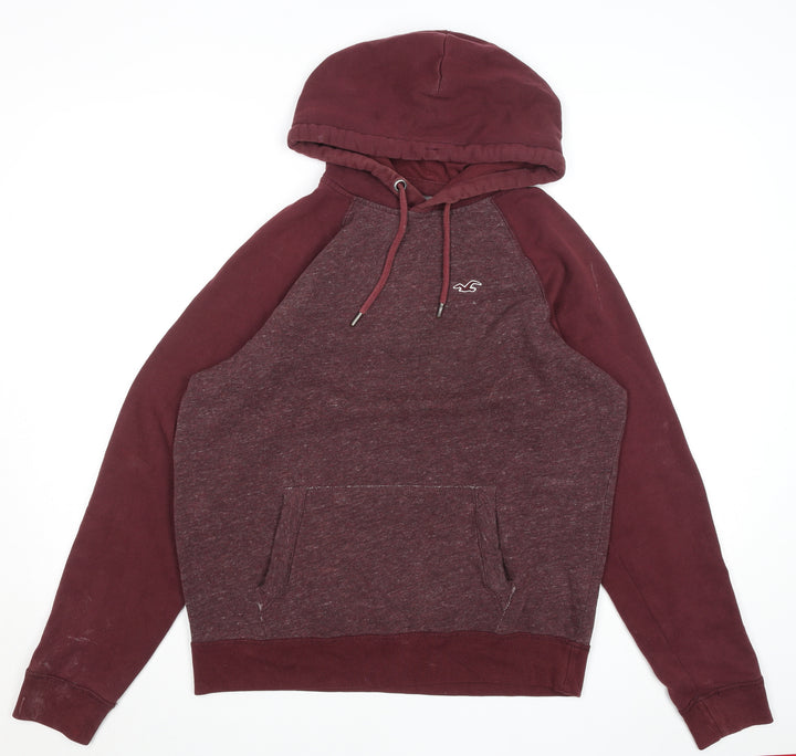 Hollister Men’s Red Pullover Hoodie Size L Fleece Logo Sweatshirt