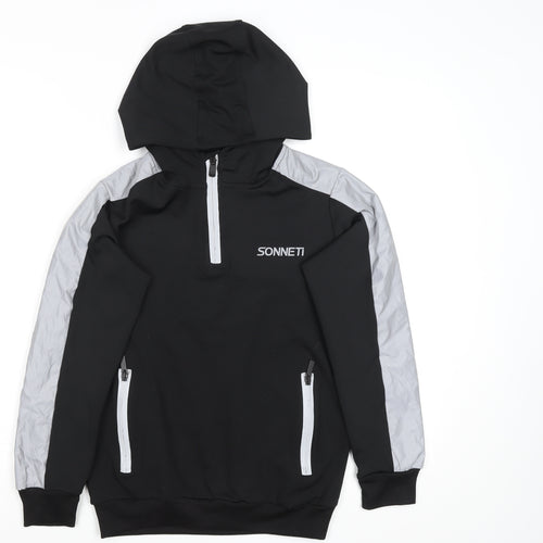 Sonneti Boys Black & Grey 1/4 Zip Hooded Sweatshirt 10-12 Years Polyester Blend