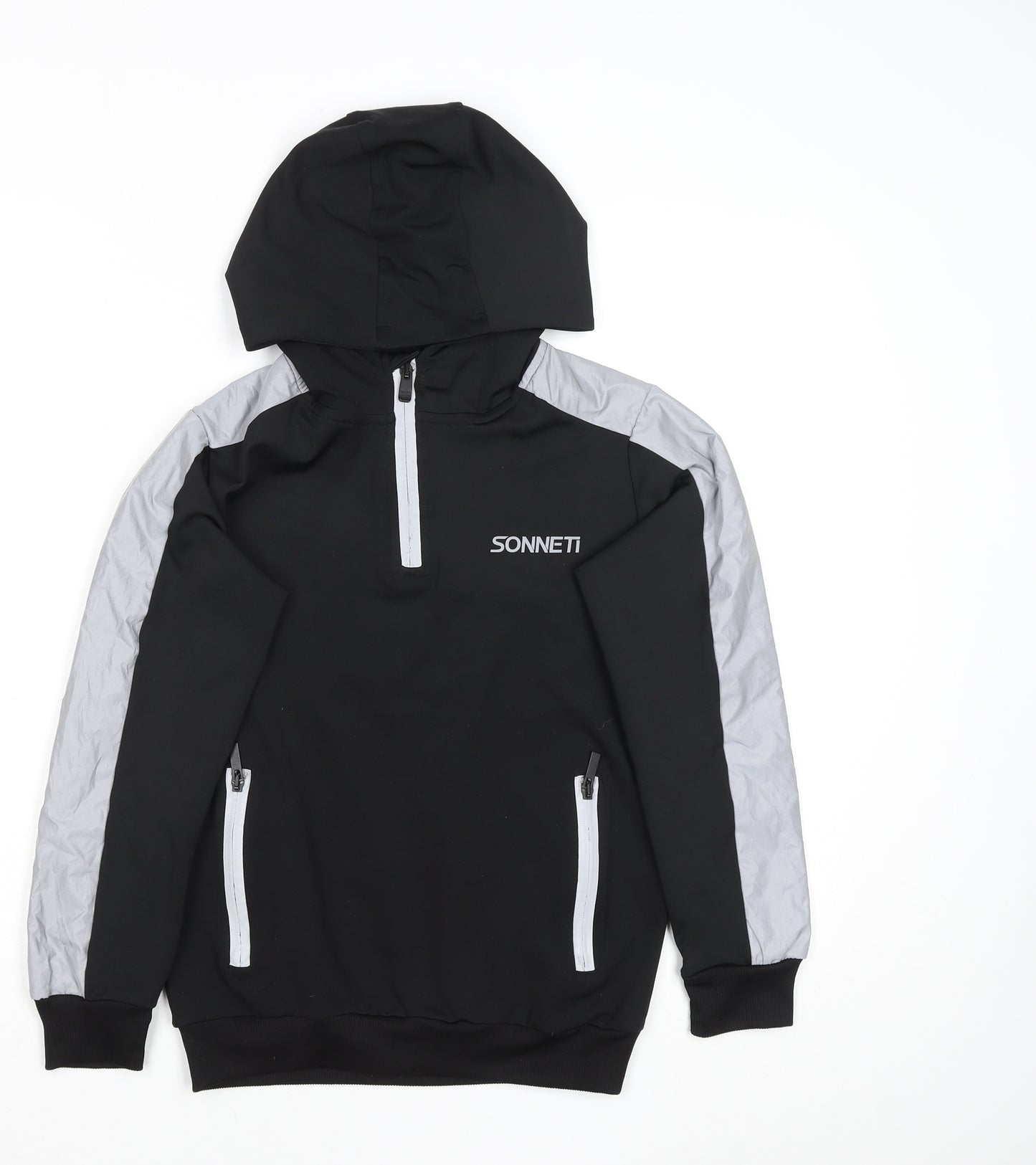 Sonneti Boys Black & Grey 1/4 Zip Hooded Sweatshirt 10-12 Years Polyester Blend