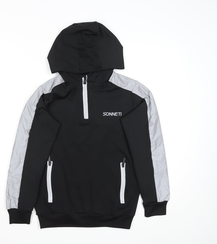 Sonneti Boys Black & Grey 1/4 Zip Hooded Sweatshirt 10-12 Years Polyester Blend