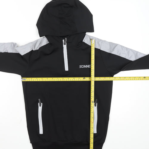 Sonneti Boys Black & Grey 1/4 Zip Hooded Sweatshirt 10-12 Years Polyester Blend