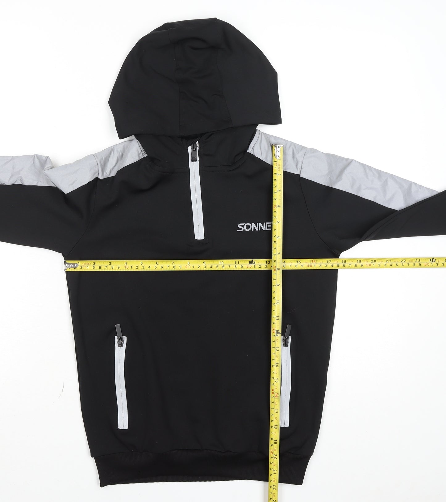 Sonneti Boys Black & Grey 1/4 Zip Hooded Sweatshirt 10-12 Years Polyester Blend