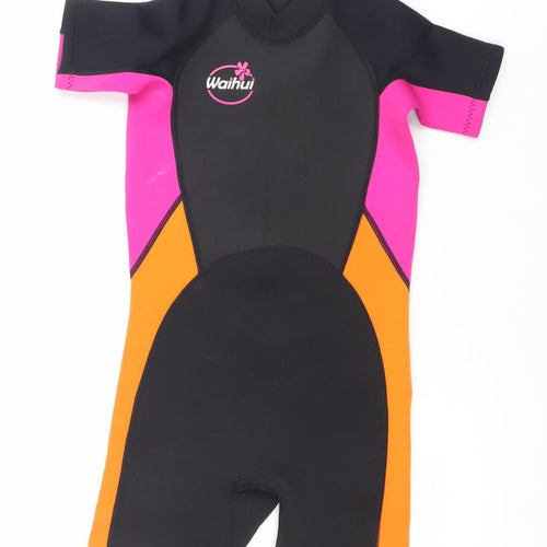Waihui Girls Black Pink Orange Shorty Wetsuit 7 Years Quick Dry Stretch Swimwear