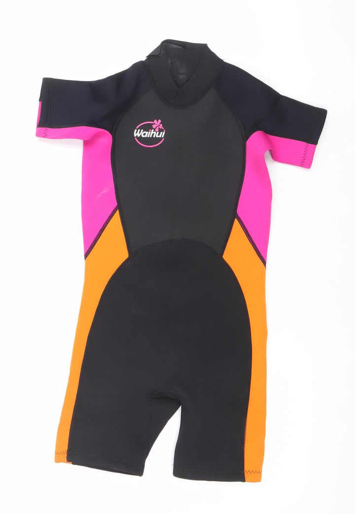Waihui Girls Black Pink Orange Shorty Wetsuit 7 Years Quick Dry Stretch Swimwear