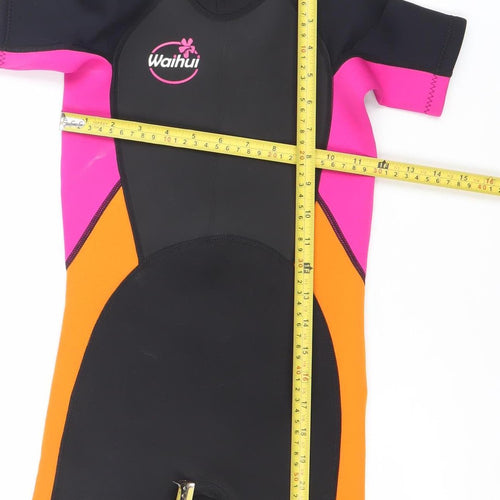 Waihui Girls Black Pink Orange Shorty Wetsuit 7 Years Quick Dry Stretch Swimwear