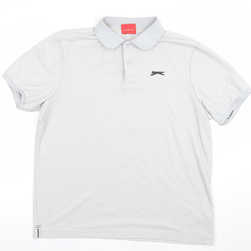 Slazenger Men's Grey Regular Fit Cotton Blend Polo Shirt L