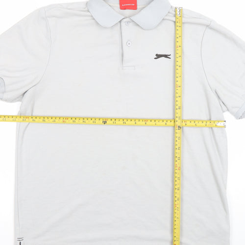 Slazenger Men's Grey Regular Fit Cotton Blend Polo Shirt L