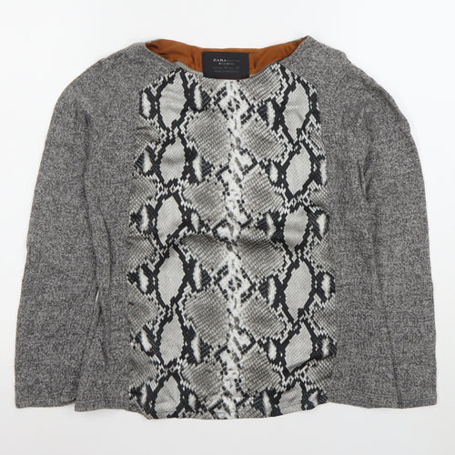 Zara Women Grey Snake Print Long Sleeve Basic Shirt M