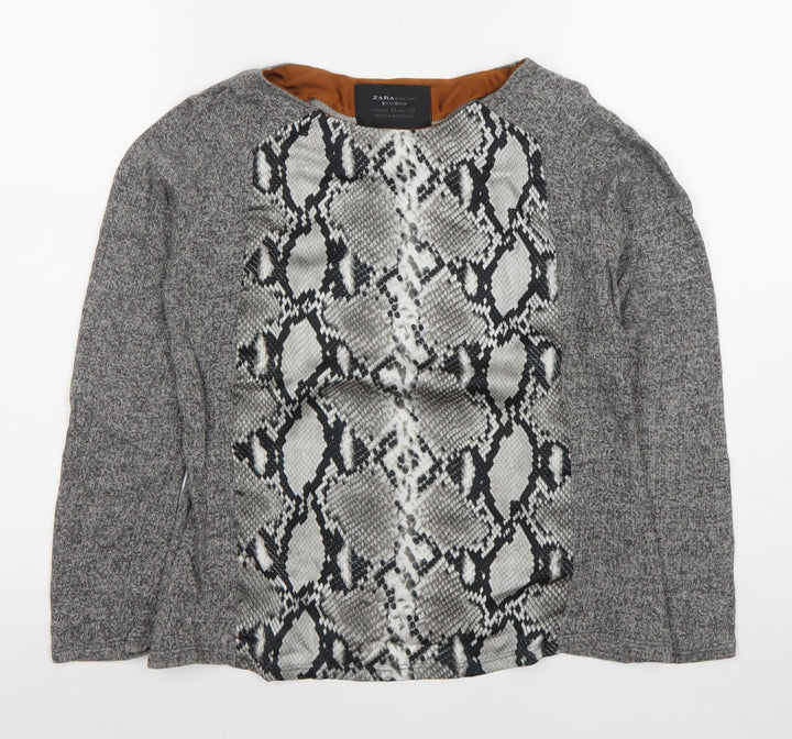 Zara Women Grey Snake Print Long Sleeve Basic Shirt M