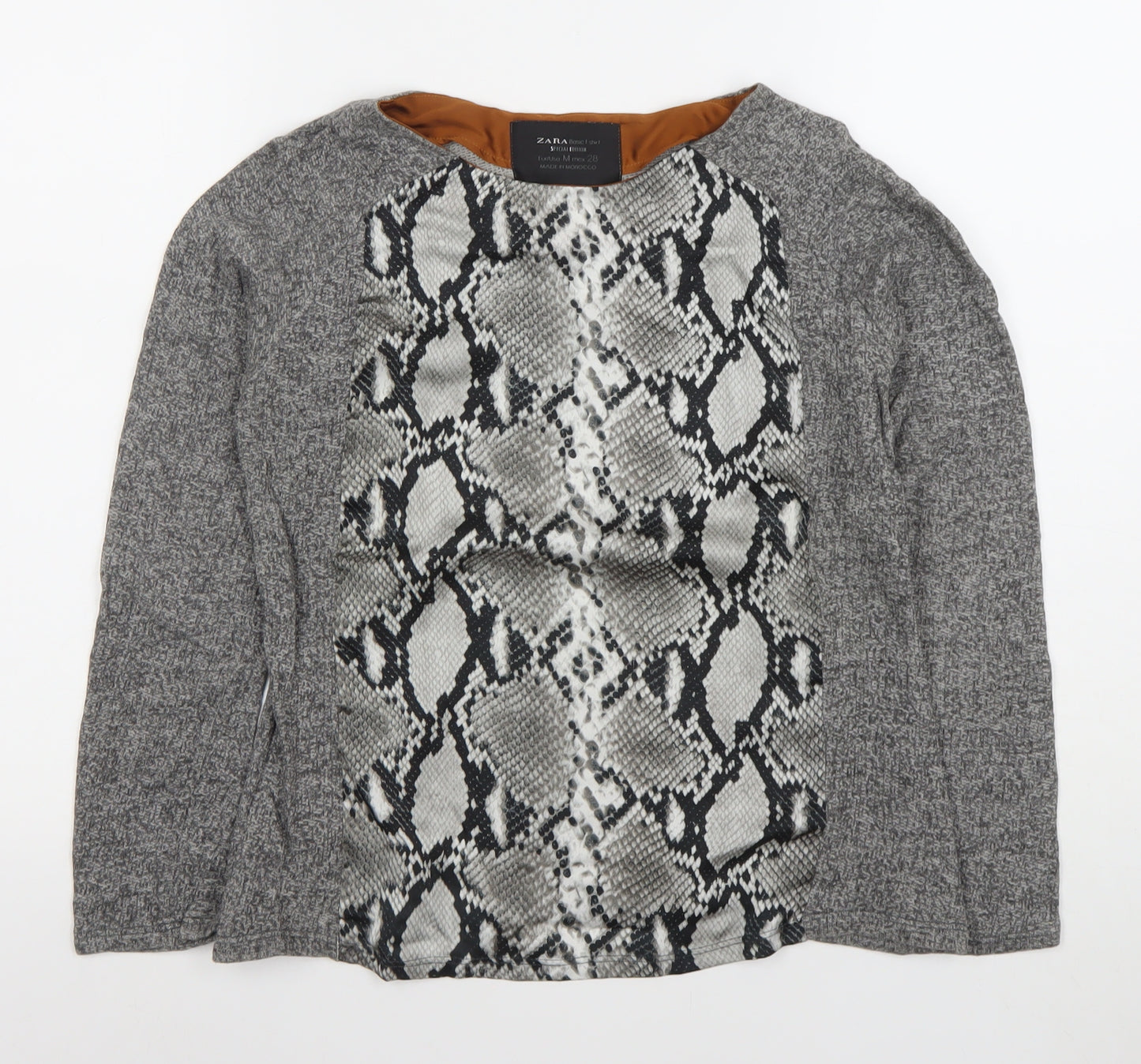 Zara Women Grey Snake Print Long Sleeve Basic Shirt M