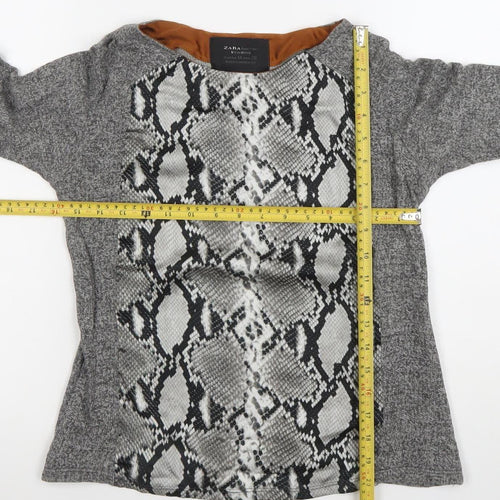 Zara Women Grey Snake Print Long Sleeve Basic Shirt M