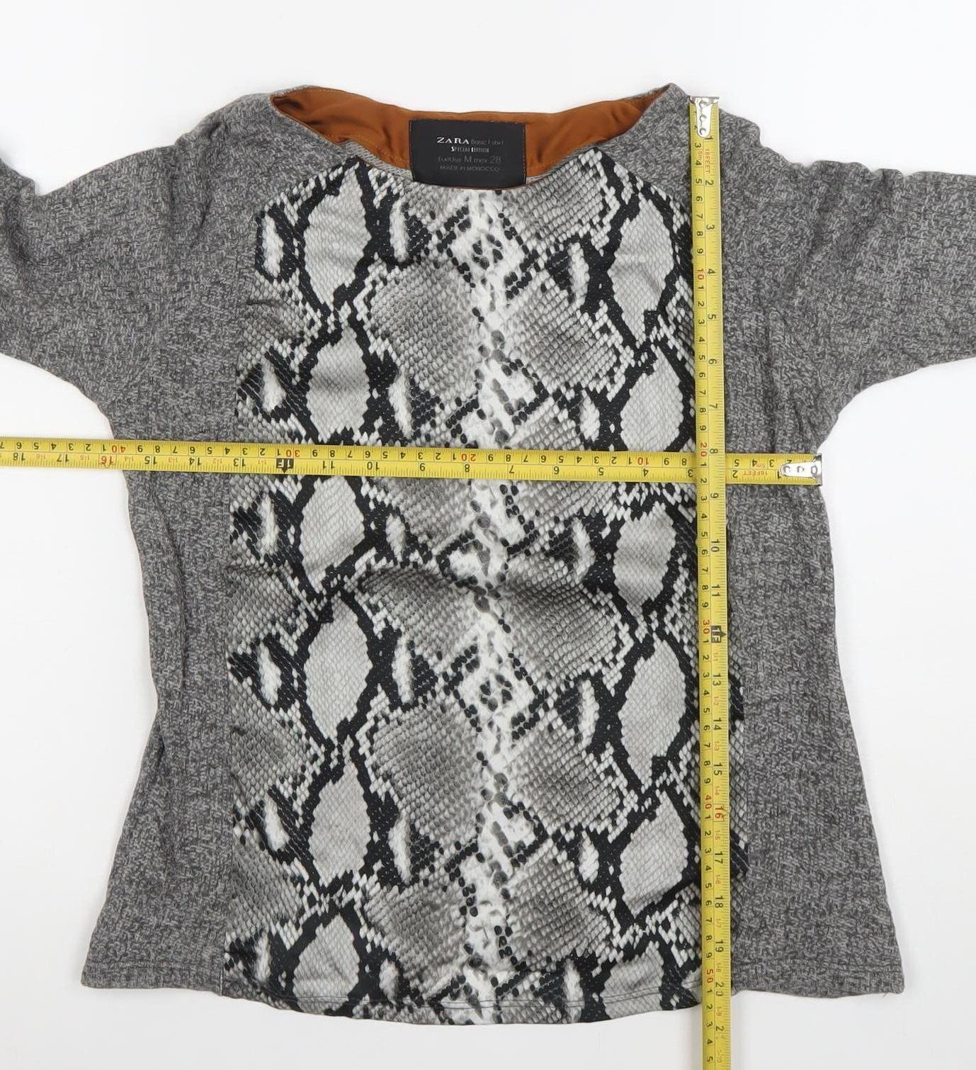 Zara Women Grey Snake Print Long Sleeve Basic Shirt M