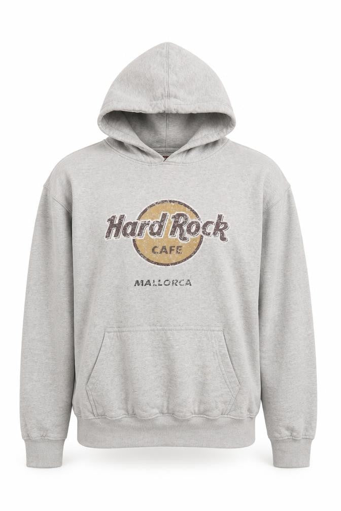 Front view of Hard Rock Cafe Mallorca Grey Hoodie Medium Women's Pullover Sweatshirt