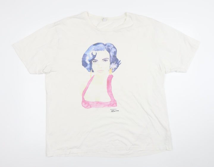 Earth Positive Women's White 2XL Art Print Relaxed Fit T-Shirt 100% Organic Cotton
