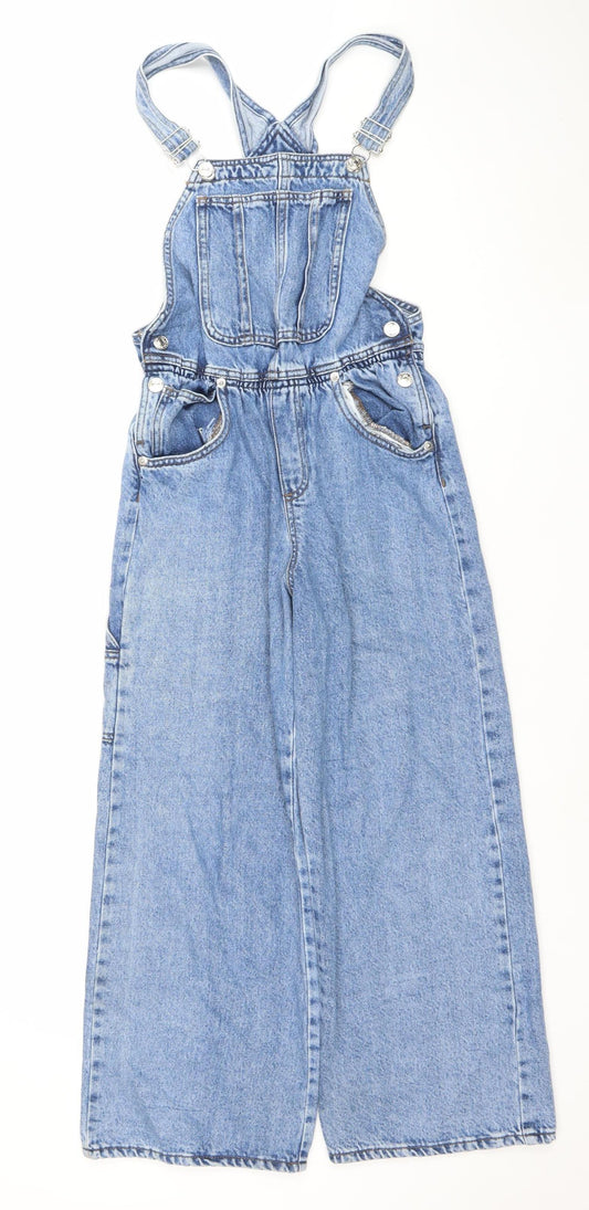 ZARA Girls Blue Denim Dungaree Jumpsuit 13-14 Years Adjustable Straps